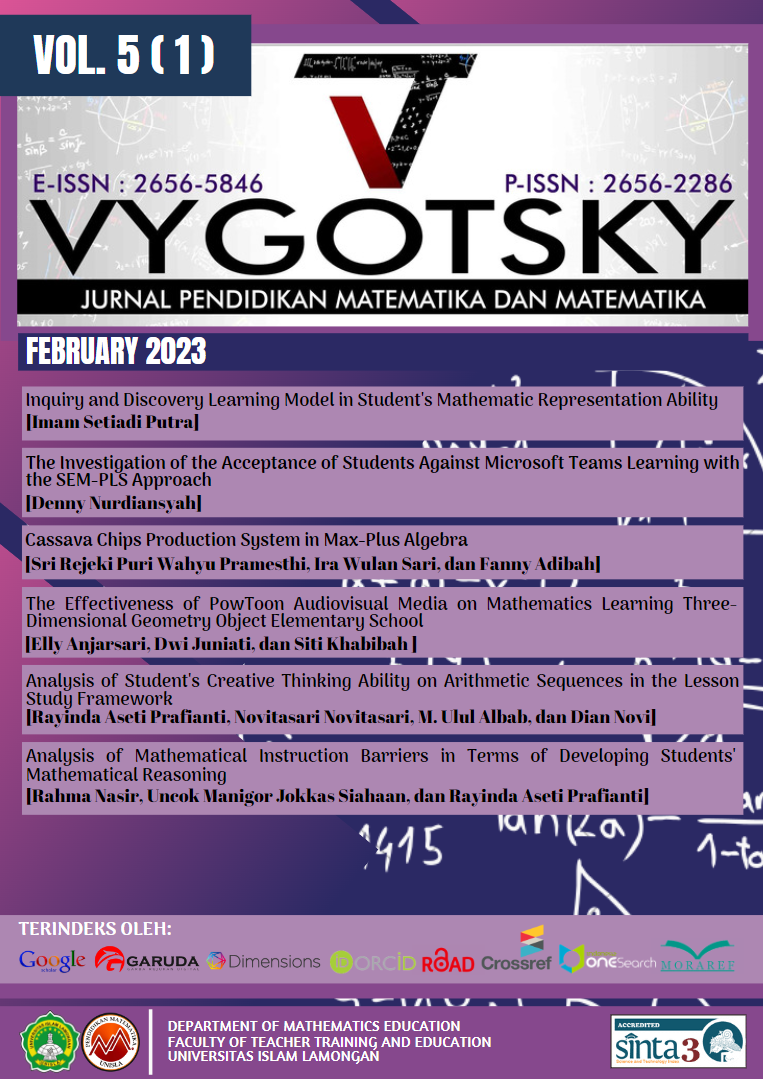 					View Vol. 5 No. 1 (2023): Vygotsky: Jurnal Pendidikan Matematika dan Matematika
				
