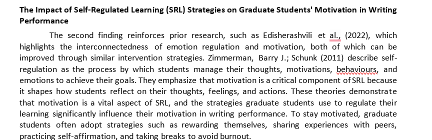The Impact of Self-Regulated Learning (SRL) Strategies on Graduate Students' Motivation in Writing Performance