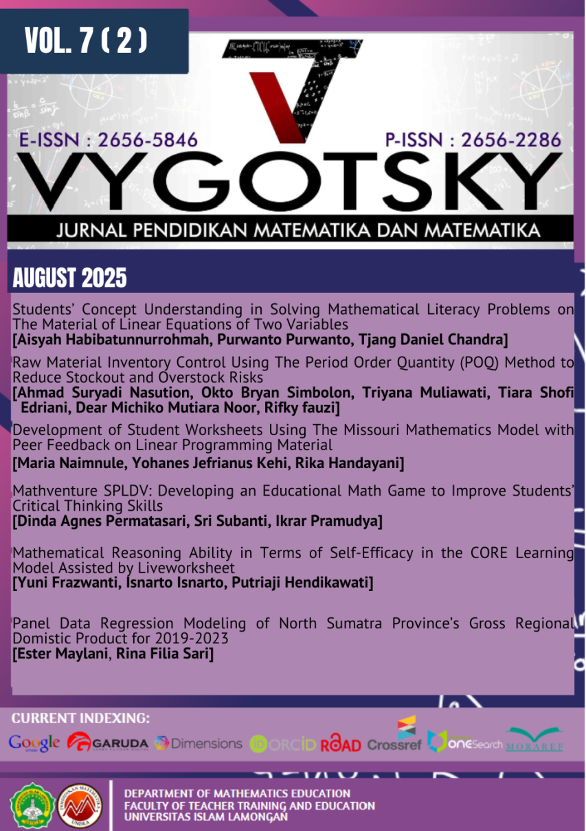 					View Vol. 7 No. 2 (2025): Vygotsky: Jurnal Pendidikan Matematika dan Matematika
				